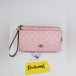 Sold Coach Double Zip Wristlet In Signature Canvas With Charms NWT